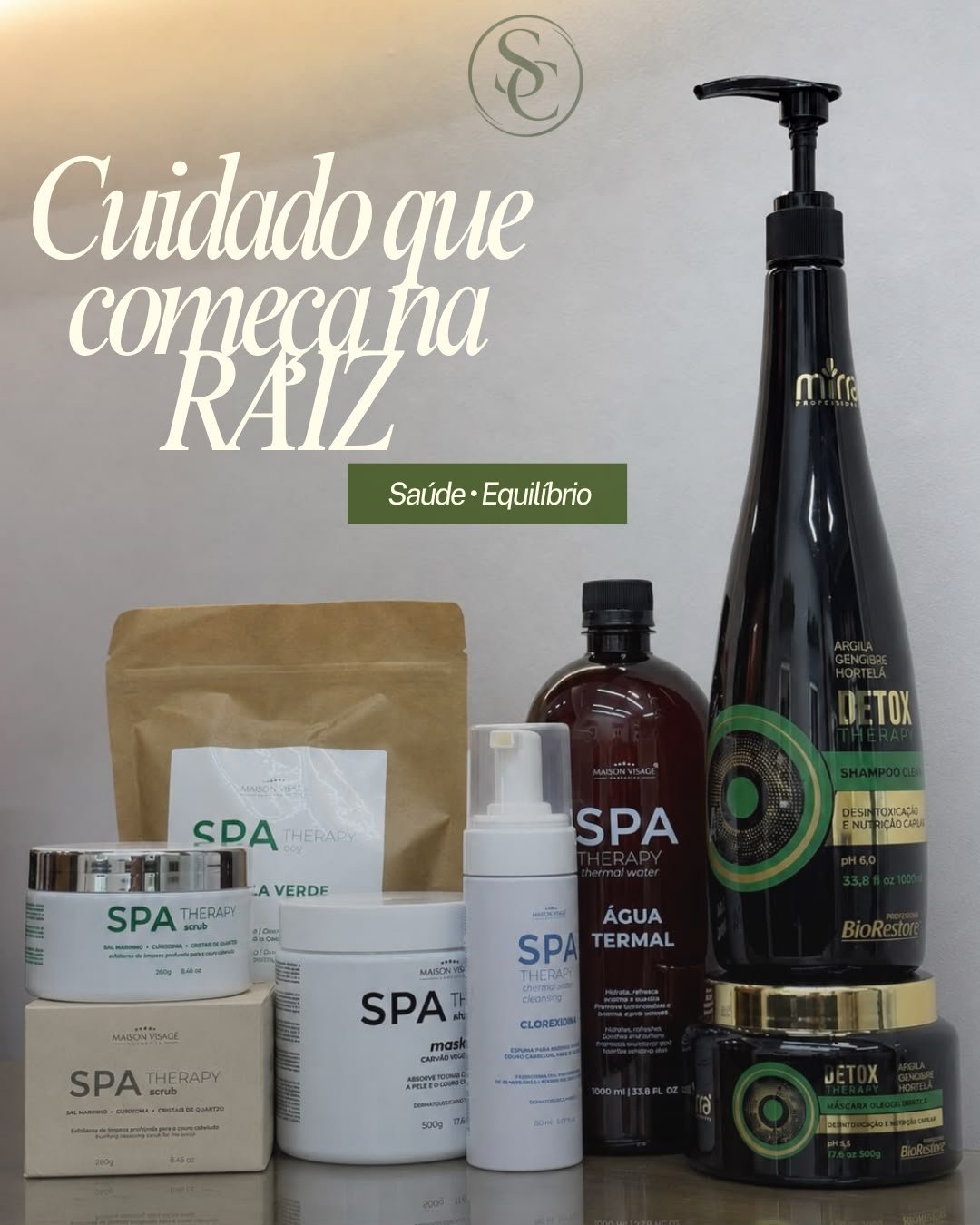 Produtos de cuidado capilar com a frase Cuidado que começa na raiz